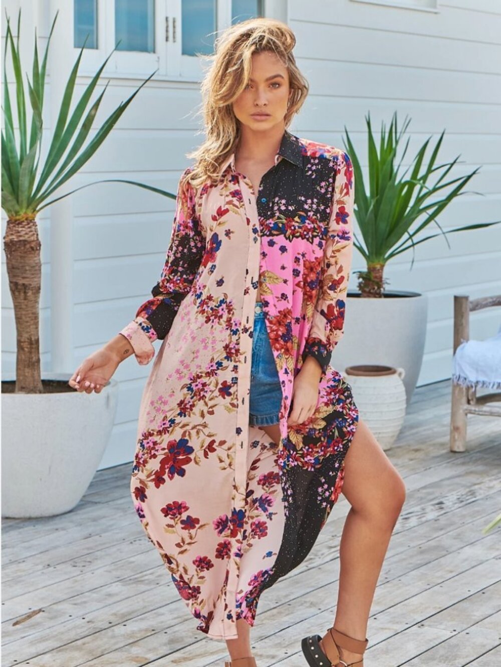 Free People Jackie Printed Maxi Top – Vintage Combo Floral Patchwork Duster